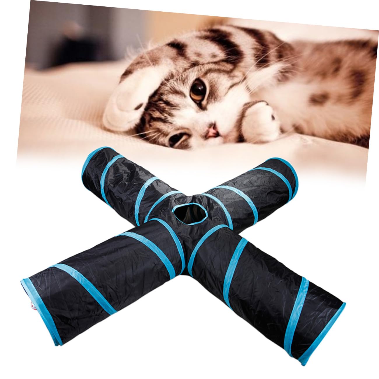 Tunnel per Animali Pieghevole a 4 Direzioni con Carta Frusciante | Poliestere Blu, Include Borsa da Trasporto, per Coniglio e Porcellino D'india