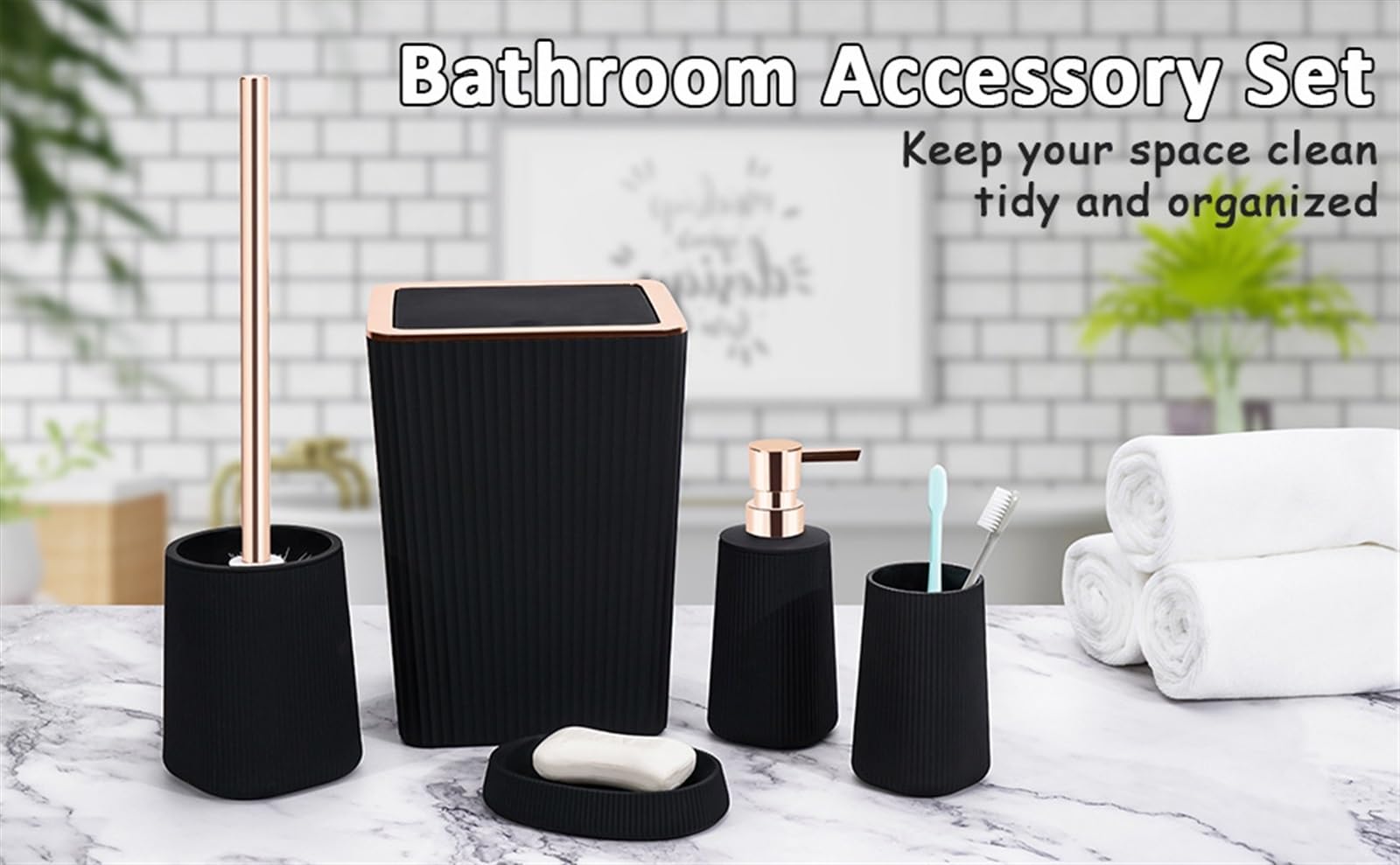 Zestaw akcesoriów łazienkowych kubek łazienkowy szczotka toaletowa kosz na śmieci dozownik butelka mydelniczka zestaw 5 sztuk premium do toalety łazienki kuchni umywalki szpitala parapetówka prezent