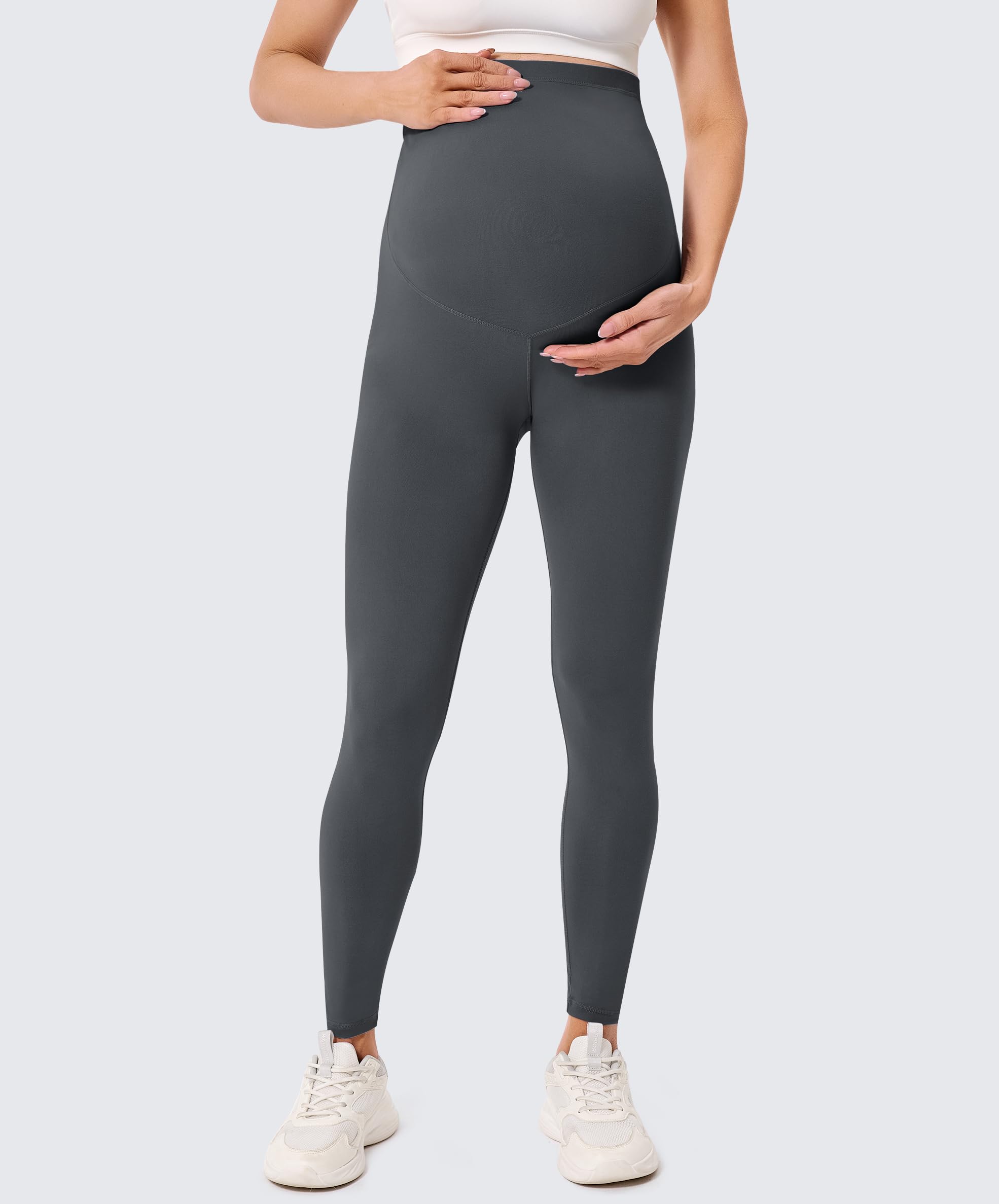 BAYDI Creamlush Damen Schwangerschaftsleggings mit Verstellbarer Bauchstütze Weiche High Waist Umstandsleggings Blickdichte Umstandshose Bequem für Yoga Freizeit Schlafanzug