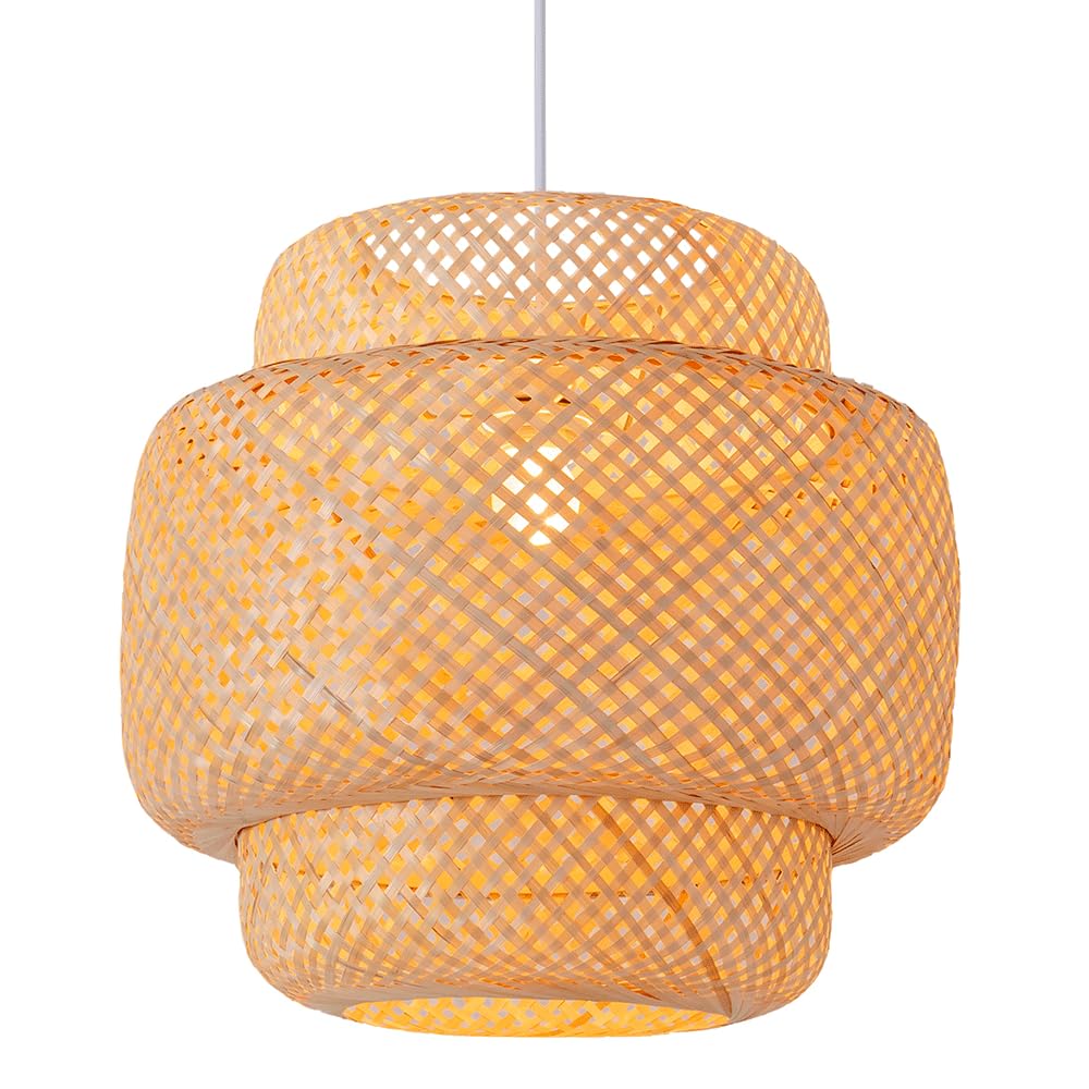 AYQJMD Wicker Hanging Lighting Fixture Kitchen Island Boho Style Bamboo Hanging Lamp Rustic Farmhouse Adjustable Pendant Light (E26 Base) for Restaurant Cafe Teahouse Bar Dining Room Club