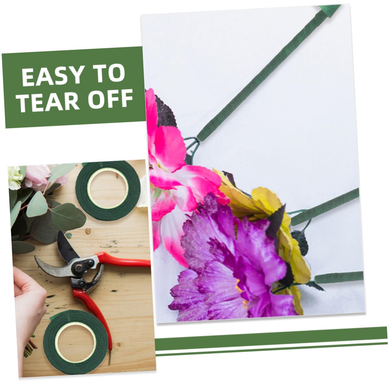 Ipetboom 12 Rolls Deep Green Floral Tape Bouquet Wrap Tape Non-Sticky Flower Stem Wrap for Fresh and Artificial Flowers Floral Arrangement Crafts