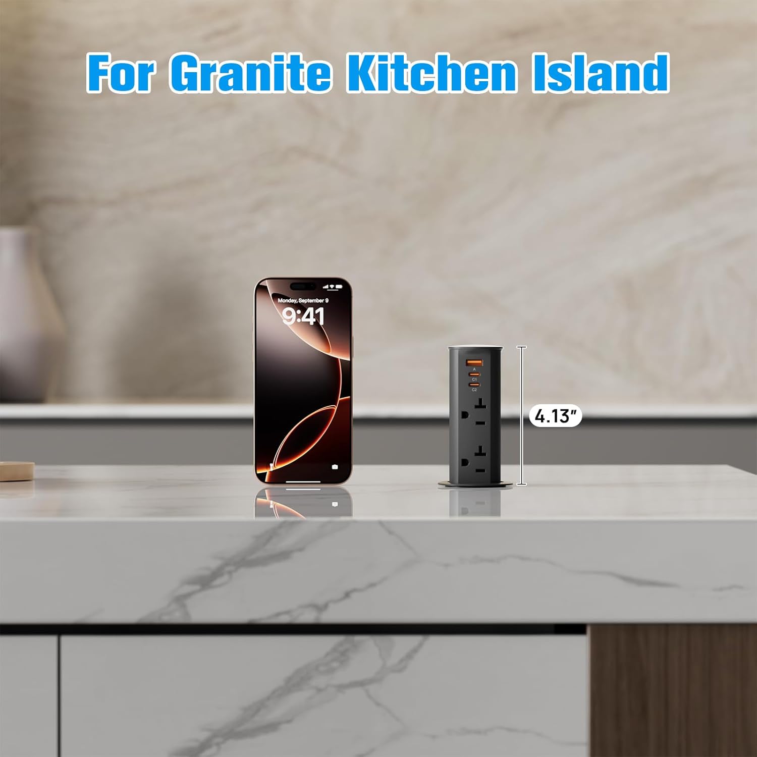 ANNQUAN 20 Amp 2 inch Pop Up Outlet for Countertop with PD20W USB Ports,Pop Up Socket with 2 Outlets 3 USB Ports for Home Office Kitchen