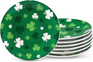 AnyDesign 6Pcs St. Patrick' s Day Ceramic Plates 6 Inch Green Dessert Serving Plate Shamrock Clover Salad Dishes Tableware for Irish Holiday Dinner Party Supplies
