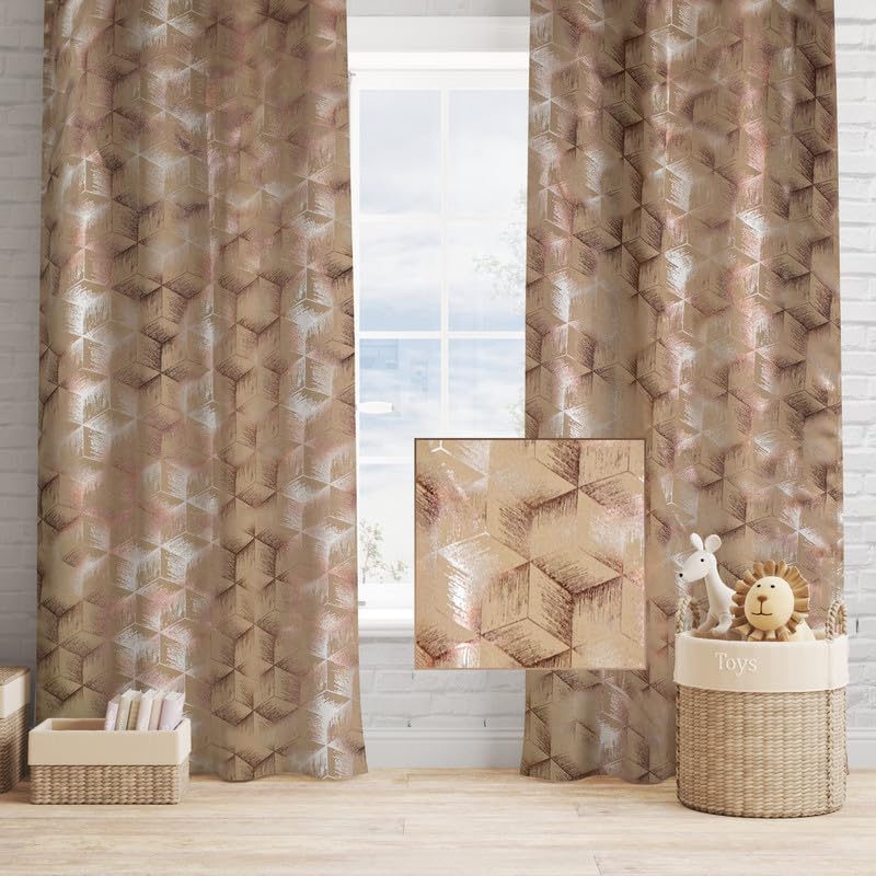 Image of Box Foil Printed True Blackout Semi Long Door Curtains 8 Feet Set of 1, Heavy Room Darkening Thermal Insulated Eyelet Parda for Living Room & Bedroom, Curtains with Tie Back(121x243cm, Beige)
