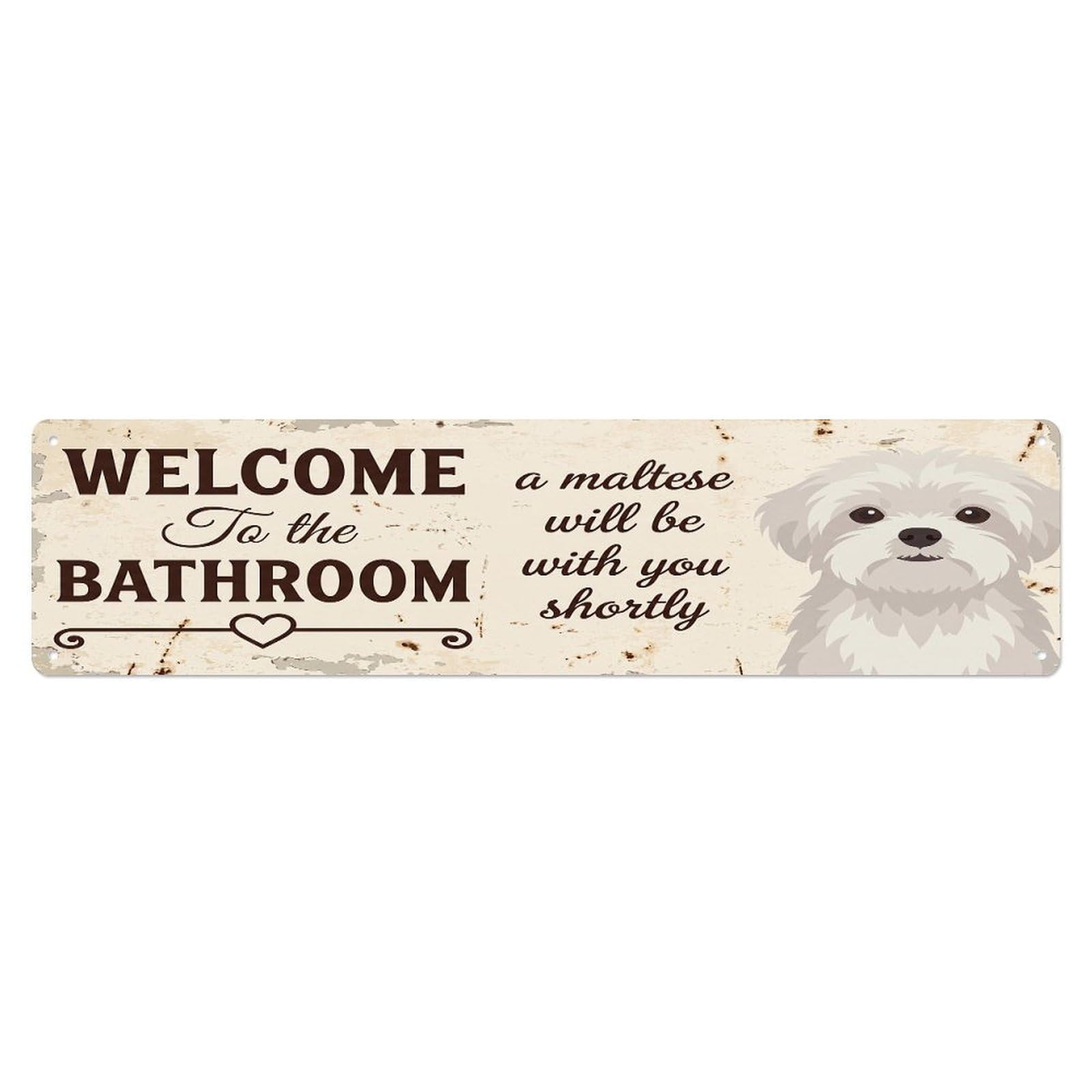 Vintage WELCOME To The BATHROOM Maltese Metal Tin Sign
