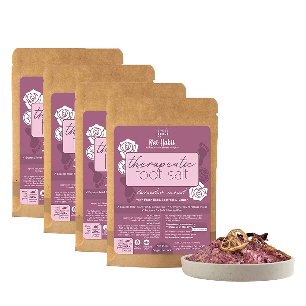 Fresh Lavender Unwind Foot Salt | Epsom Salt, Himalayan Pink Salt & Essential Oils | Provides Pain Relief, Reduces Inflammation | Detox | Pedicure Foot Soak & Aromatherapy | Pack of 4