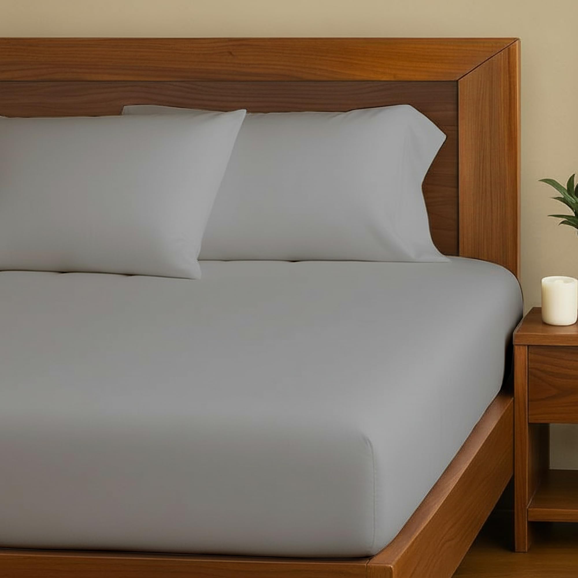 The Linen Company NY Single Cotton Fitted Sheet – 100% Cotton Percale, Cool & Crisp Hotel Feel, Breathable, Softens After Wash, Skin-Friendly, Temperature-Regulating for Comfortable Sleep (Light Grey) — image 1