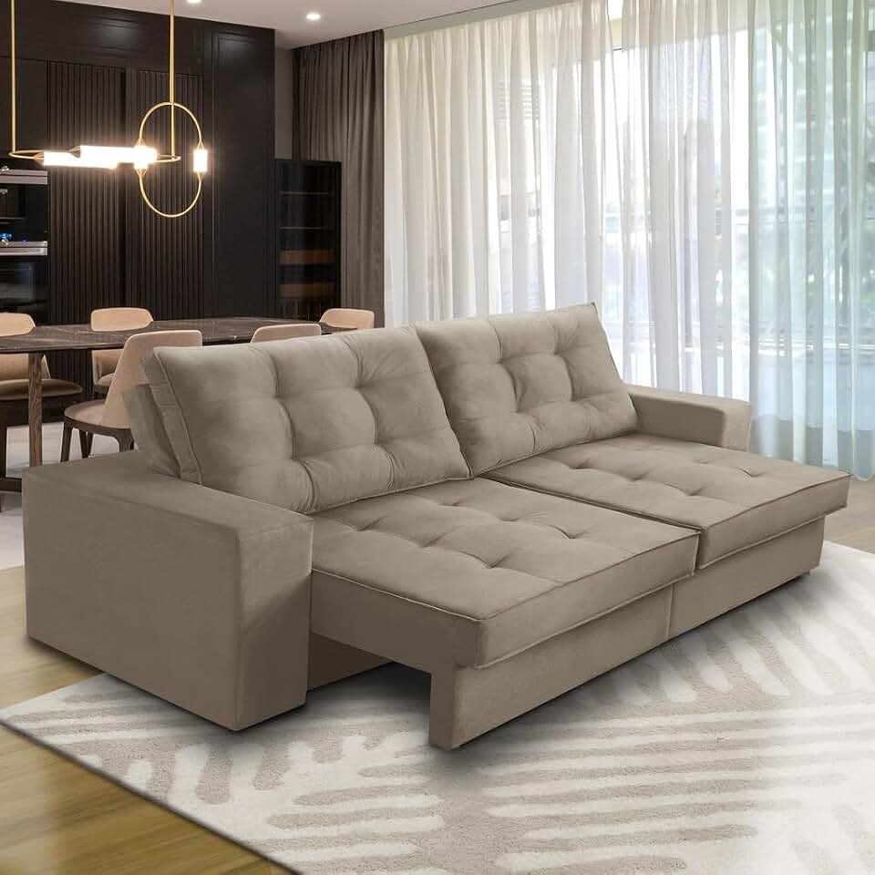 Sofá Retrátil e Reclinável 2 Lugares 1,50m em Suede com Molas e Espuma D33 para Sala de Estar (Cappuccino)