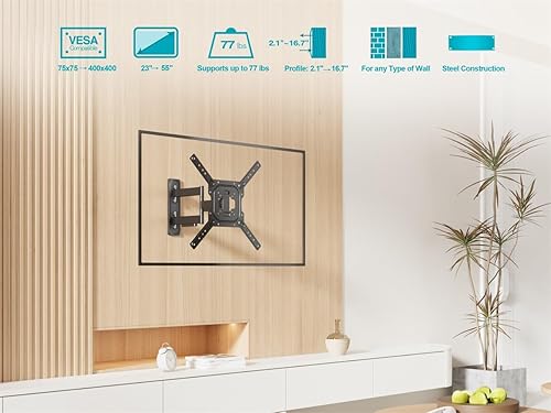 Miniatura 6 de Monoprice Soporte de pared para TV de movimiento completo comercial para televisores de 24" a 55" de hasta 77 libras, Max VESA 400x400, certificado