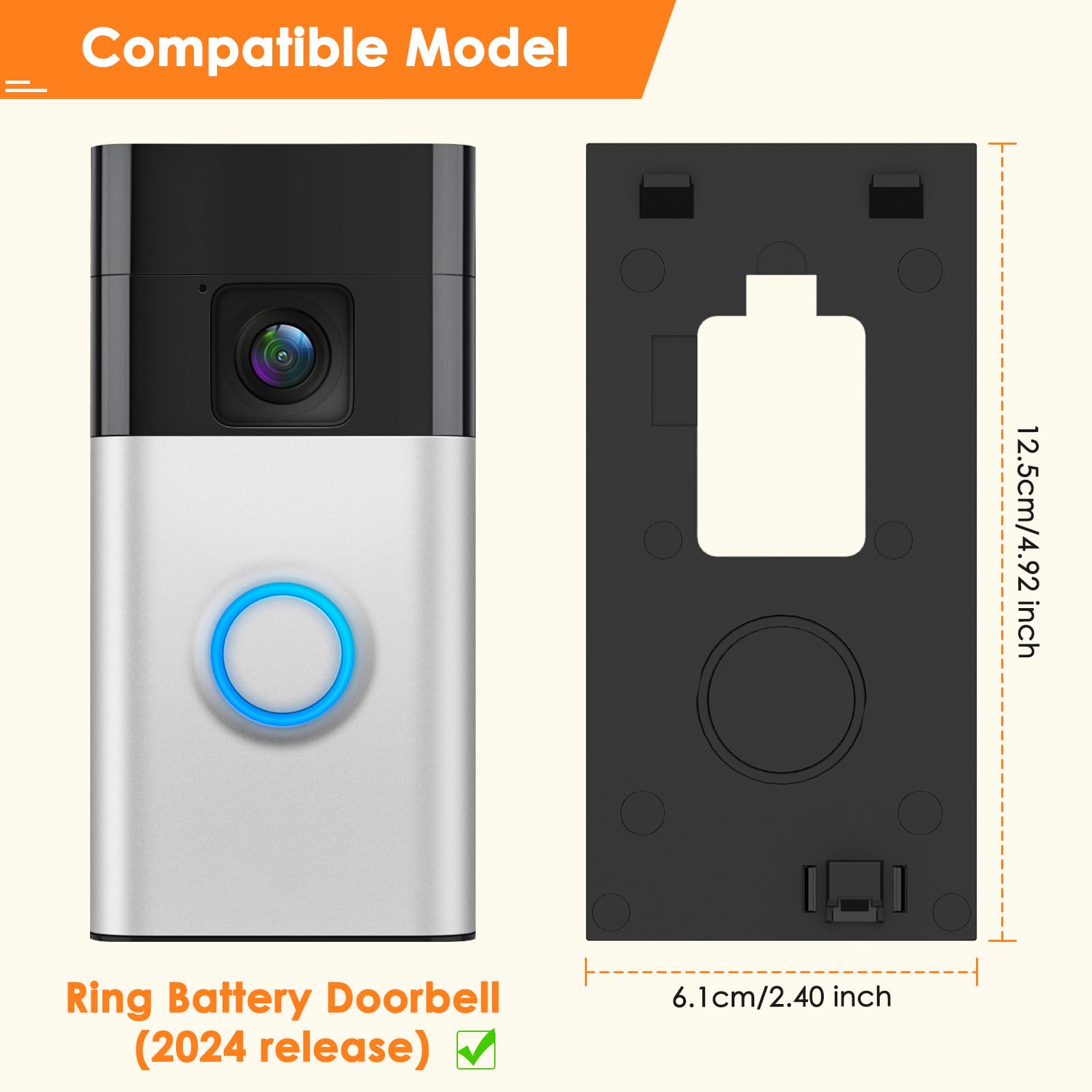 LOCKA Adhesive Video Doorbell Mount for Ring Battery Doorbell (2024 Release), No Drilling Camera Door Mounting Holder Bracket Accessories for Apartments Office Houses - Detailed View