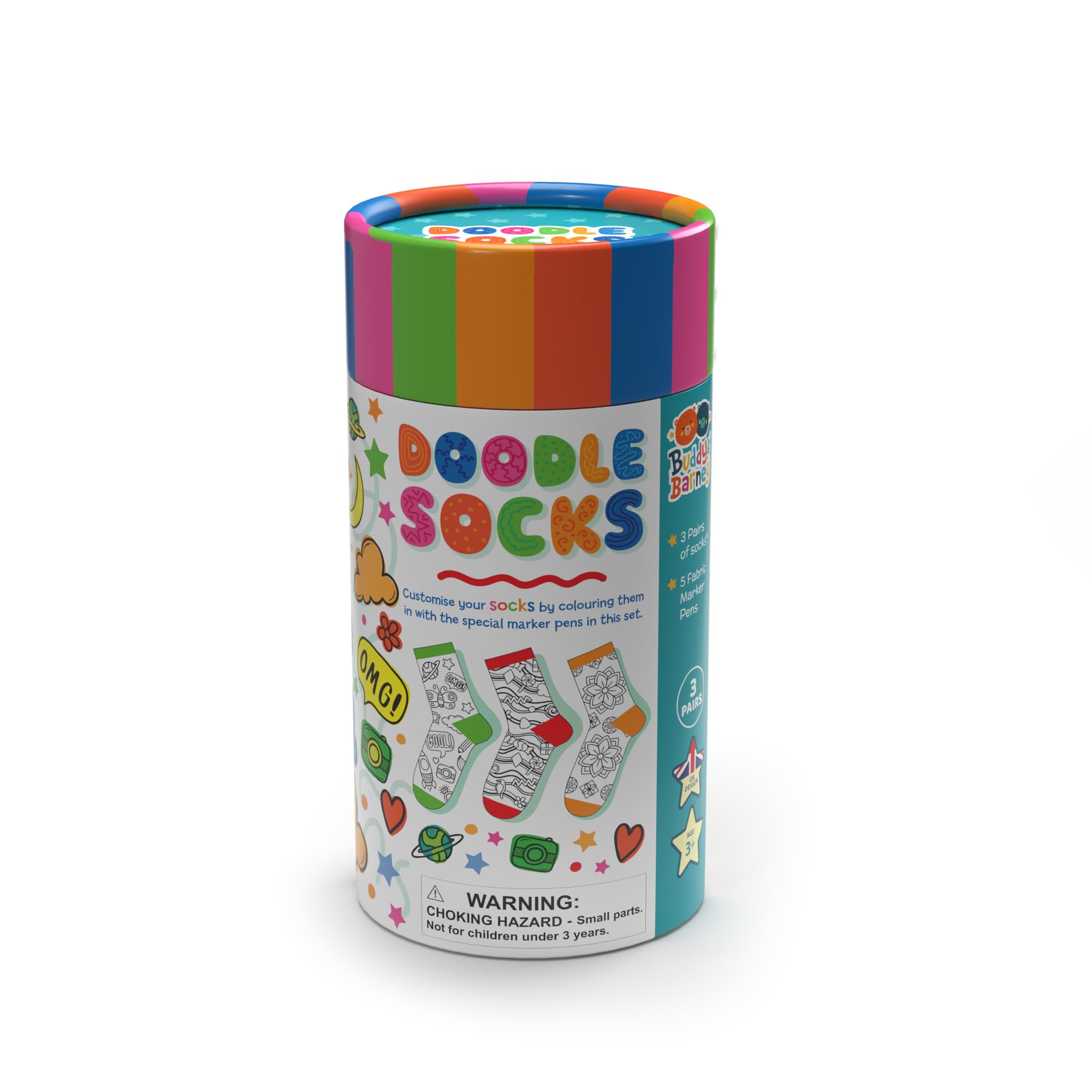Buddy & Barney Doodle Socks  Colour Design Your Own Craft Set 3 Pairs of Socks and 5 Fabric Pens