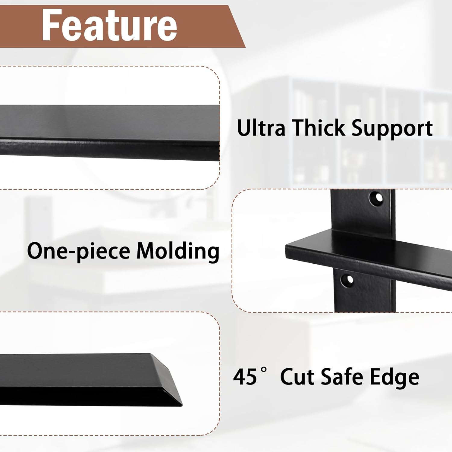 18 Inch Free Hanging T Shelf Bracket Holds 350lbs, 1/2'' Thick x 2.5'' W Floating Bench Bracket Heavy Duty, Hidden Countertop Support Brackets for Bathroom Granite Kitchen Bar Desk Garage, 2 Pack