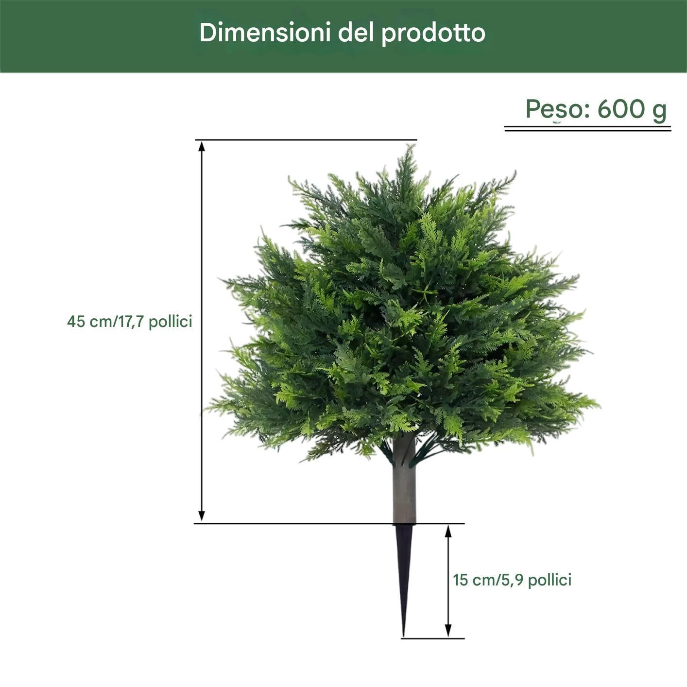 Alberi Topiari Di Cedro Artificiali Da Esterno | Arbusti Finti Piante Di Cipresso - Sempreverde Resistente Ai Raggi UV 60 Cm Con Puntale Per Interni Esterni Giardino Terrazzo Portico Fioriera