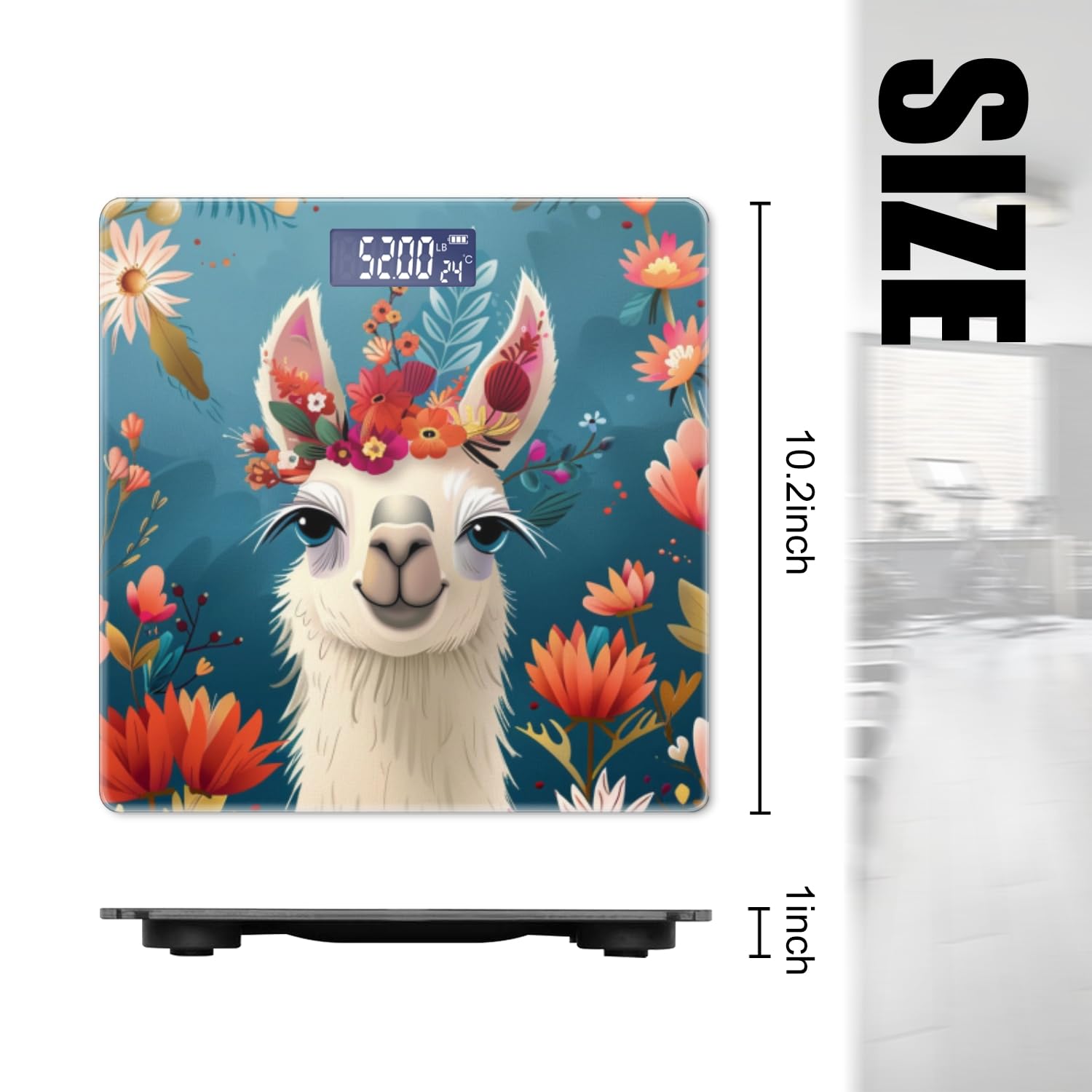 Digital Scale for Body Weight Highly Precision Bathroom Weight Scale 400 lbs with Backlit Display Personalized Scale for Home-Cute Smiling Llama with Colorful Flowers On Head