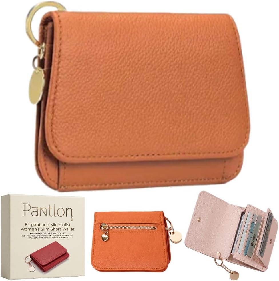 Elegant and Minimalist Women's Slim Short Wallet Leather Mini Keychain RFID