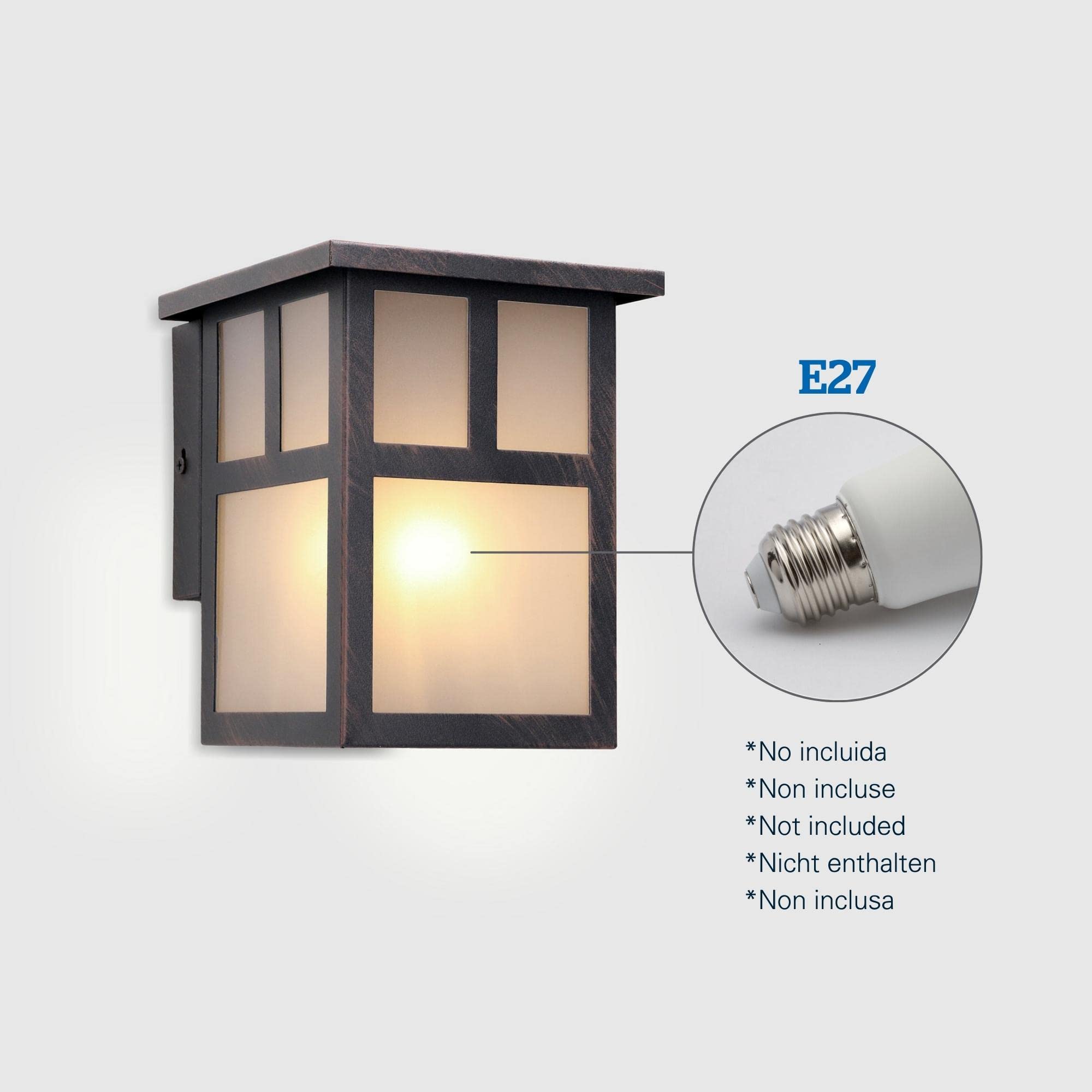 FORLIGHT Osaka (2 unidades) Aplique de Pared Exterior Rústico de Estilo Japonés. Farol de Pared para Bombilla E27. Lámpara de Pared para Jardín y Terraza IP23. Marrón Óxido