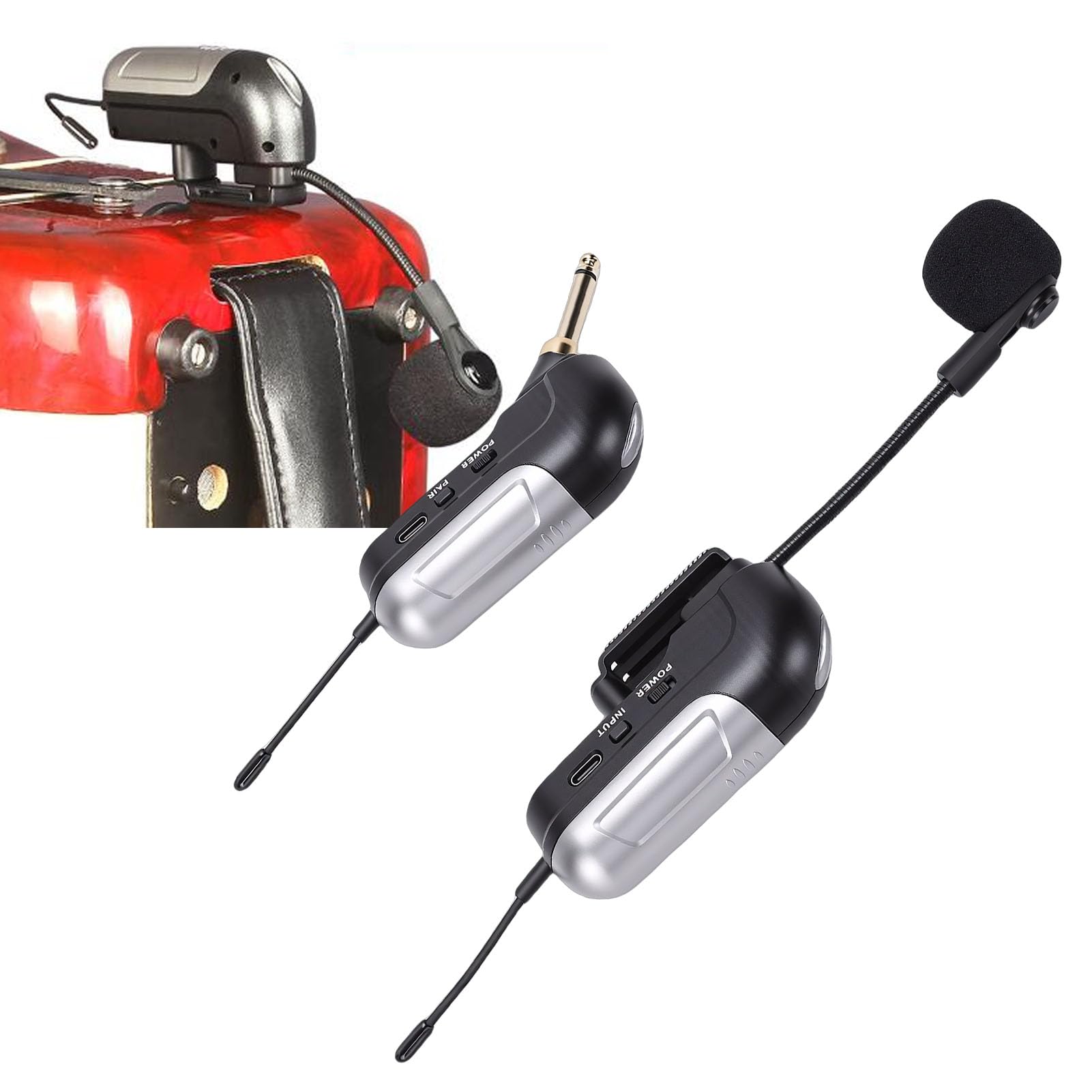 Elprico Microfono Wireless per Fisarmonica con Ricevitore, Microfono per Ripresa di Strumenti Audio HD, Microfonico Progettato per Fisarmonica, Portata di 30 M e Durata della Batteria