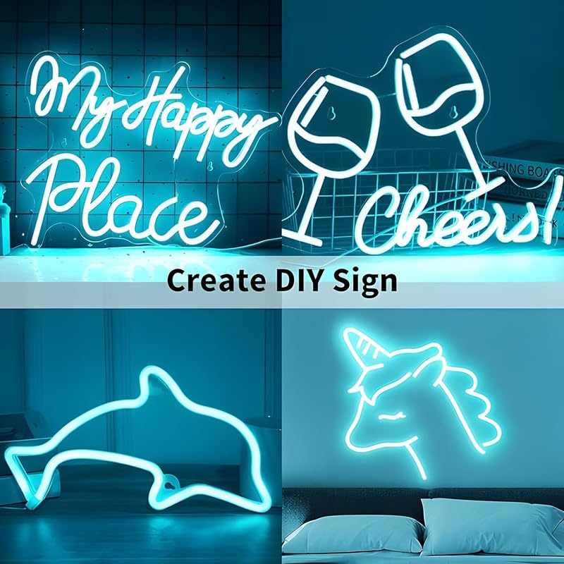 Image of 16.4 Feet LED Neon Strip Light | 12V Adapter, Waterproof IP65, Silicone Flexible Rope Light for Home Wall Decor & Gaming Room| Led Strip Lights | Neon Lights 5 Meter | (ICE Blue)
