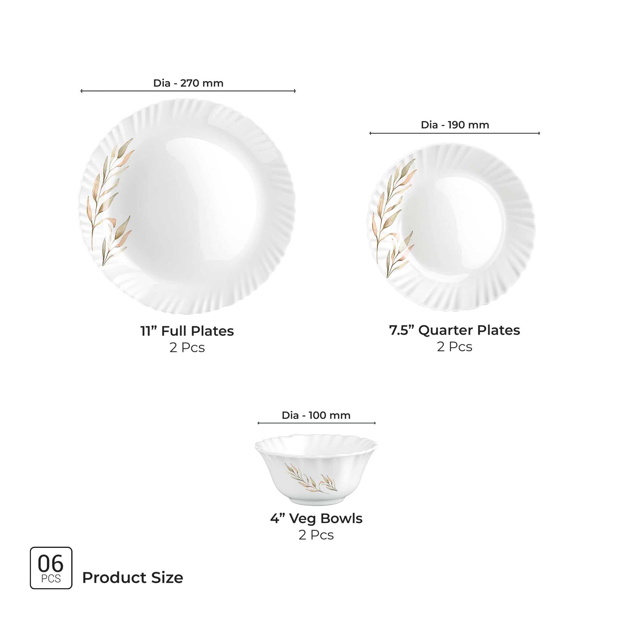 Treo Opalware Dinner Set - 6 Plates & Bowls -8 Treo Opalware Dinner Set - 6 Plates & Bowls -8