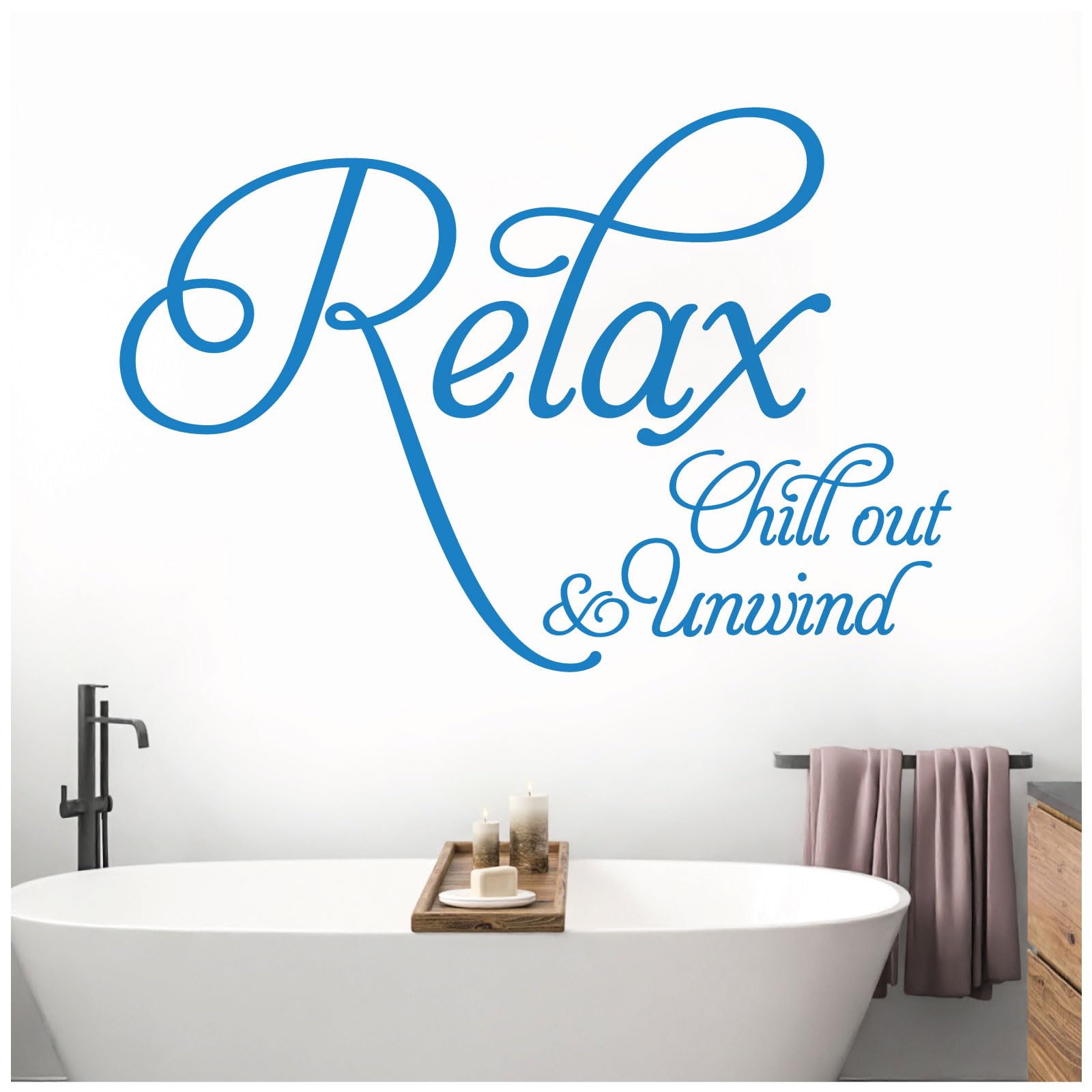 Relax, Chill Out, Unwind - Bathroom, Spa Wall Quote, Decal Wall Art Sticker [Medium] [Ocean] — image 1