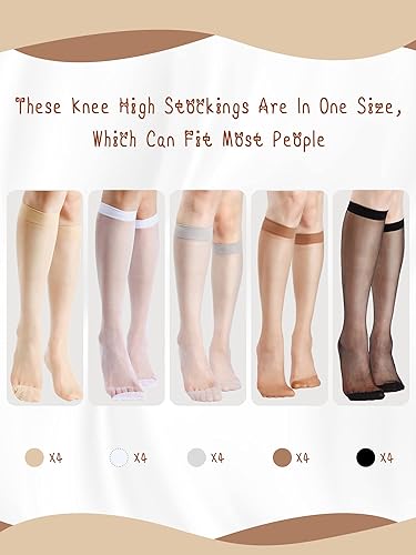 Miniatura 2 de Geyoga 20 Pairs Knee High Stockings for Women Sheer Knee High Socks Nylon Socks, 5 Colors