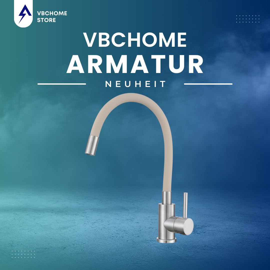 VBChome Rubinetto da cucina con doccetta flessibile in silicone beige, miscelatore monocomando moderno per lavello, facile da installare