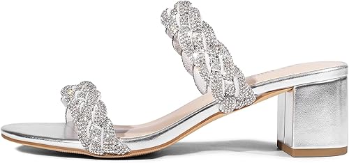 Miniatura 5 de DREAM PAIRS Zapatos de tacón bajo con dos correas trenzadas para mujer, puntera abierta, tacón grueso, sandalias de tacón grueso, para fiestas,