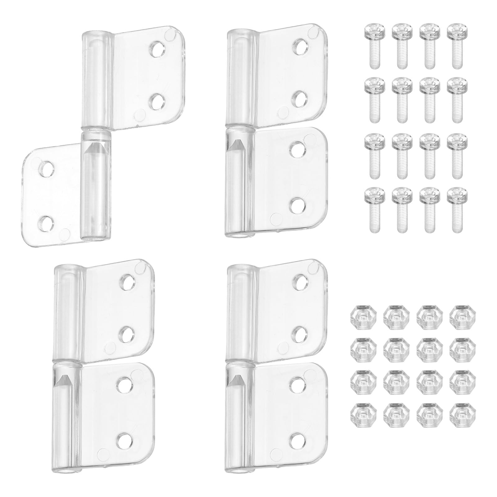 sourcing map 4Pcs Acrylic Hinges Folding Hinge 42x38mm Transparent Hardware Hinges with 10mm Screws and Nuts, Continuous Piano Hinge for DIY Furniture, Display Stand, Cabinets