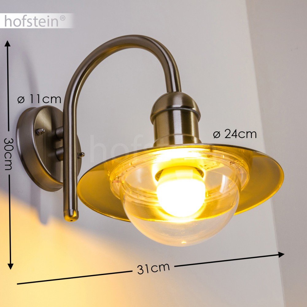 Applique extérieure Elima, lampe murale moderne vers le bas, acier inoxydable et plastique en argent, E27, lampe extérieure en forme d'arc pour terrasse, véranda, cour et jardin, sans ampoules
