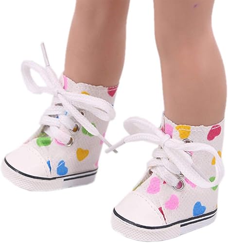 Miniatura 6 de SOTOGO 9 pares de zapatos de muñeca American Wellie incluyen botas de estilo aleatorio, zapatos de lona, zapatos de muñeca para niñas de 14 a 14.5