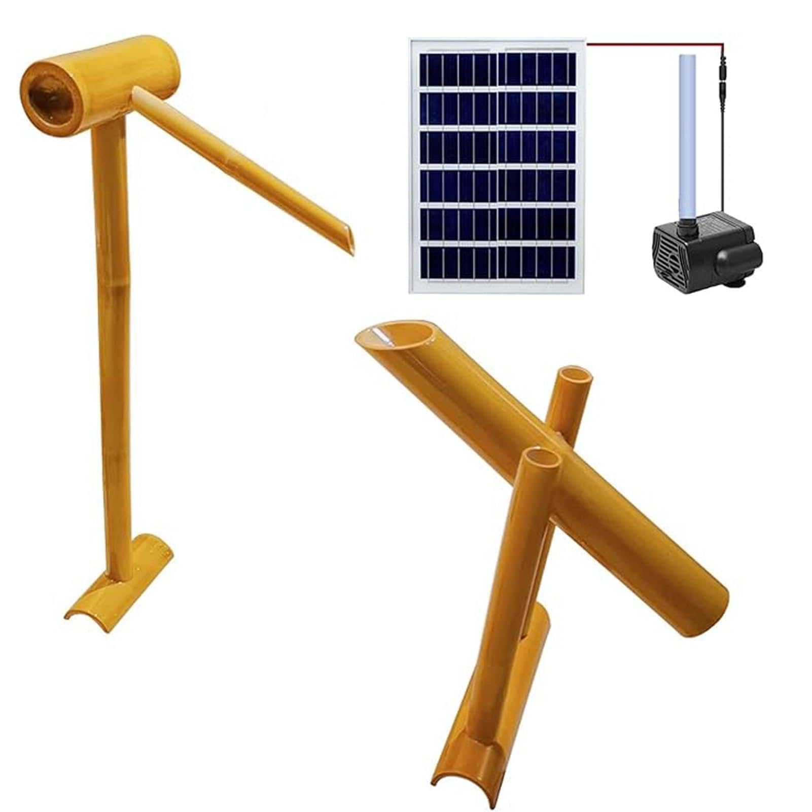 asdchZen Solar-Powered Bamboo Water Feature Kit, Handcrafted Rocking Zen Fountain, Freestanding Water Decor With Pump, Feng Shui Garden Accent, For Birdbath, Patio, Pond, A,A