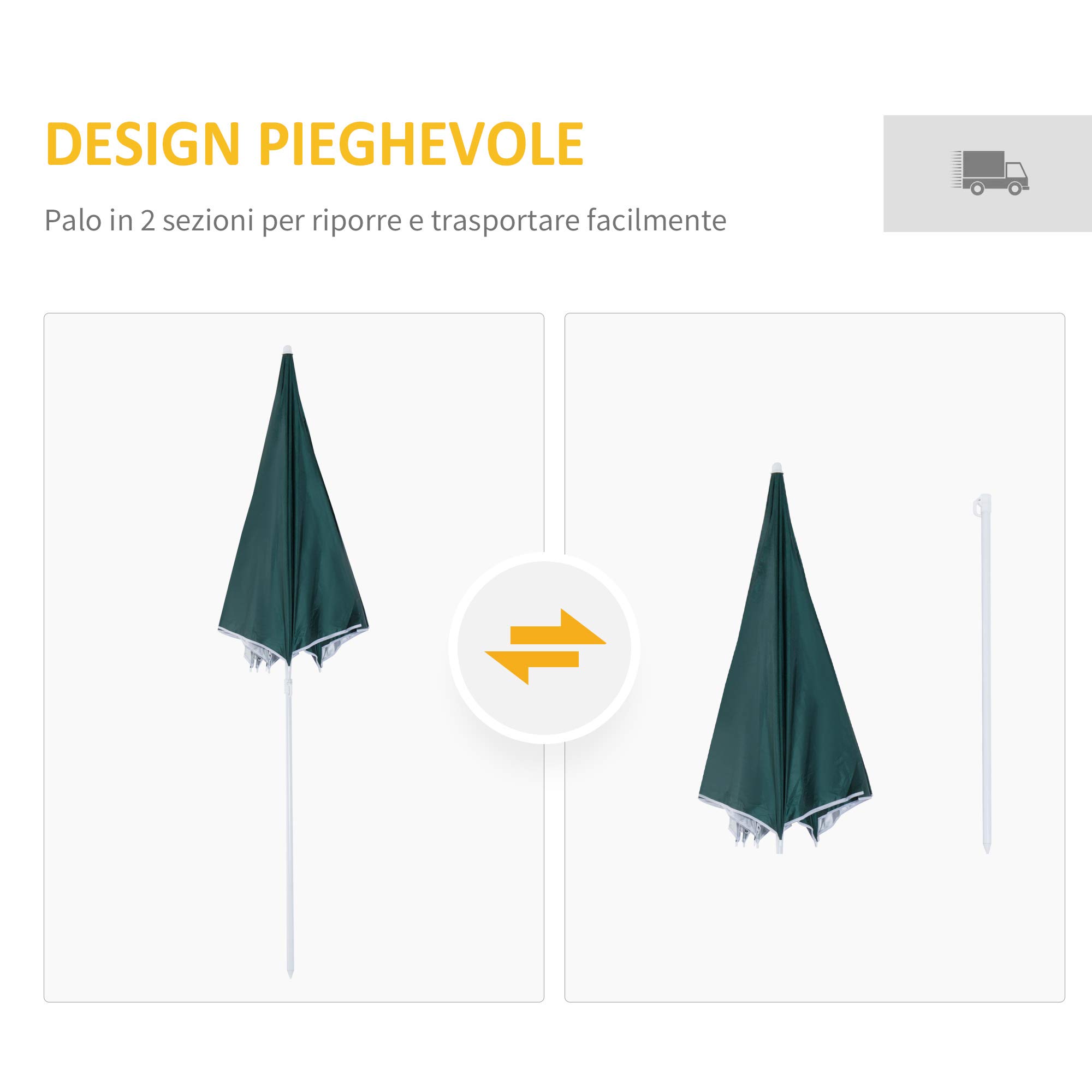 Outsunny Ombrellone da Spiaggia Ø2.2x2.2 m con Tendina Laterale, Sacchi per Sabbia e Picchetti