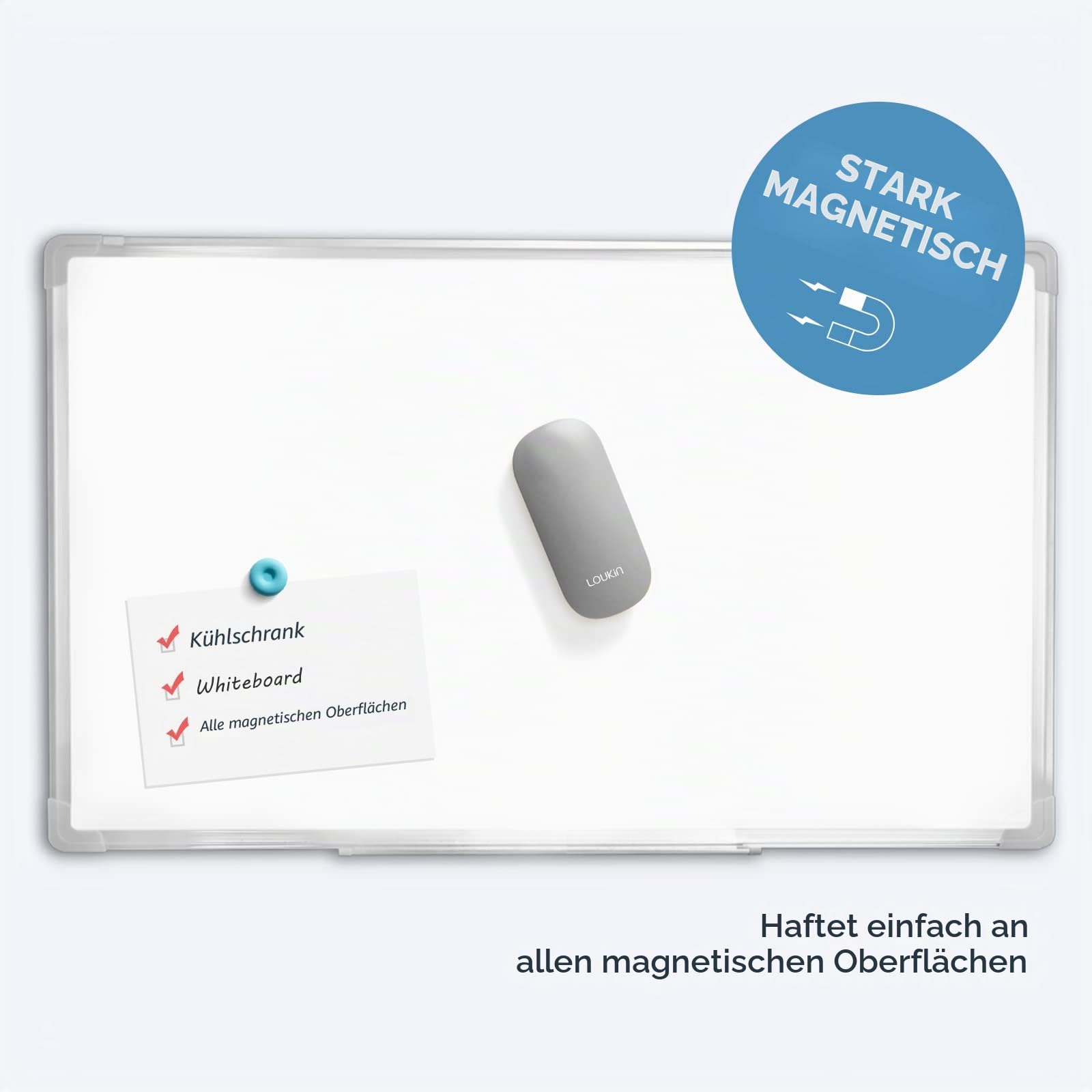 LOUKIN Austauschbarer trocken abwischbarer Radiergummi, magnetischer Whiteboard-Radiergummi mit 3 austauschbaren Filzpads, 4-in-1-Glas-Whiteboard-Radiergummis, inklusive 3,4oz Whiteboard-Reiniger