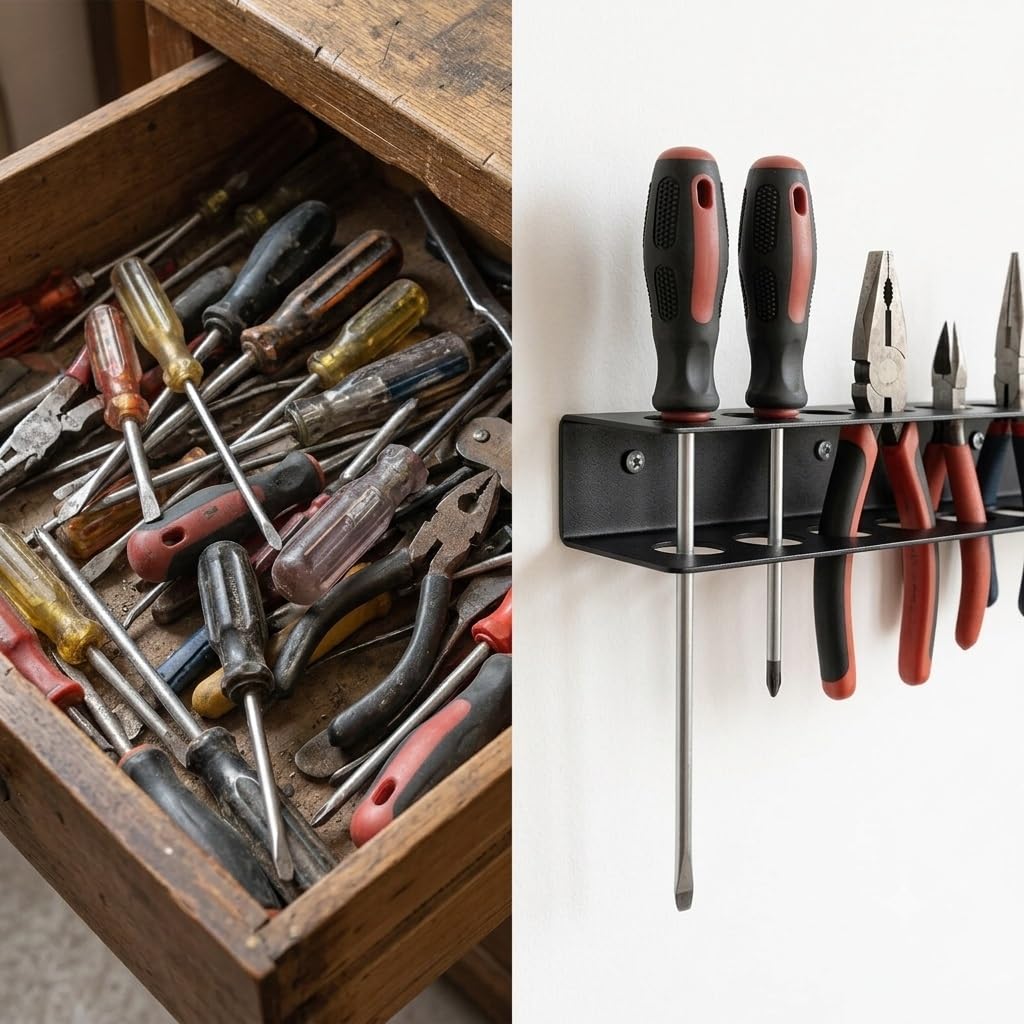 Carbon Steel Garden Tool Rack 40cm | Save wall space and declutter garages, balconies & sheds with this robust carbon steel tool rack, easy to install.(Style01)