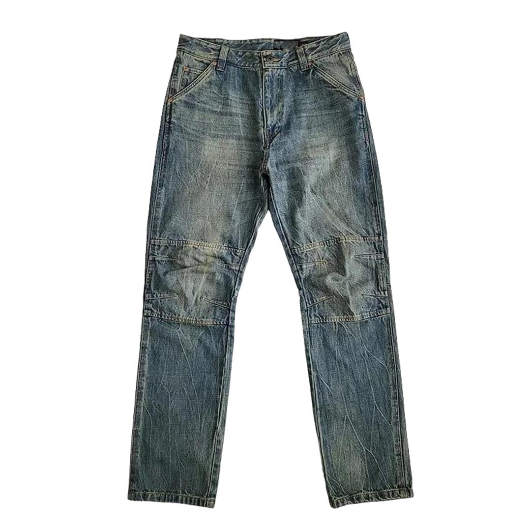 Mens Distressed Denim Jeans - Three-Dimensional Wash Casual Vintage Trousers