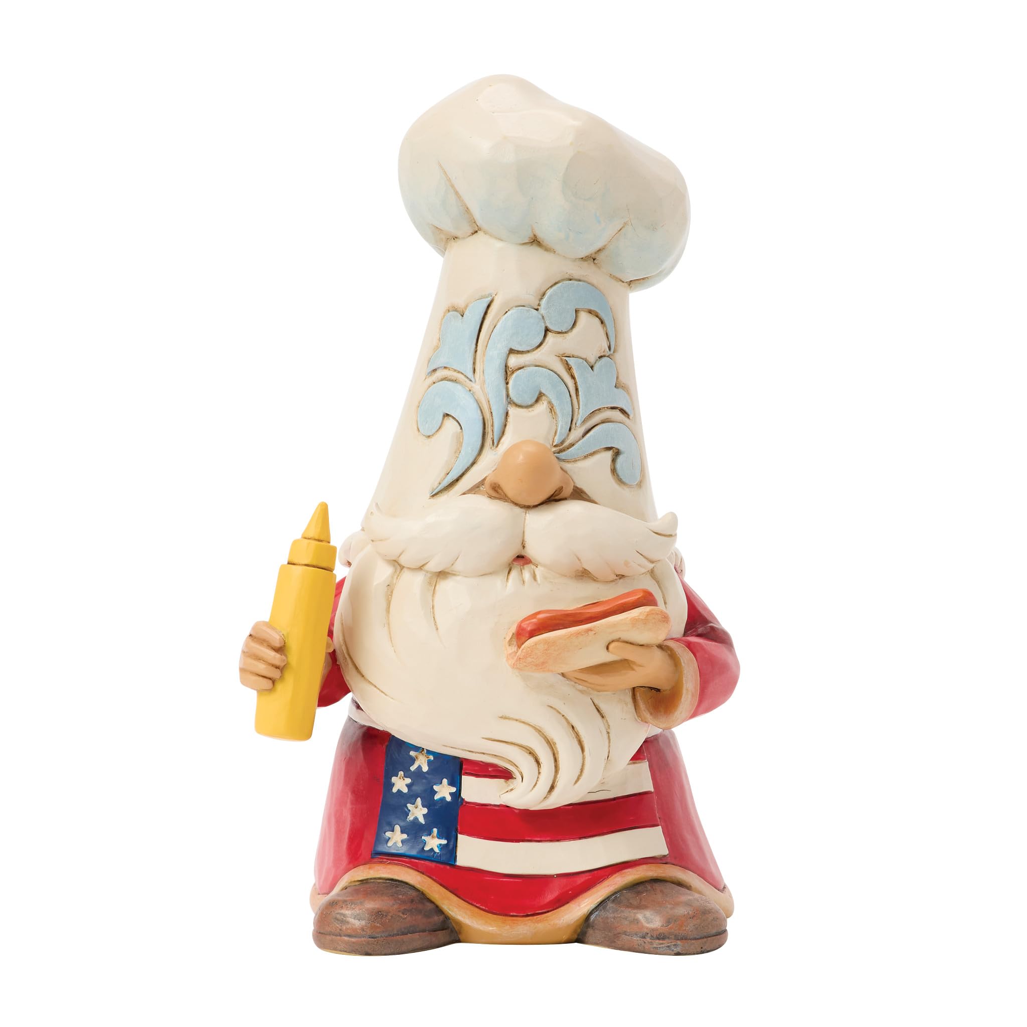 Enesco Jim Shore Heartwood Creek Patriotic Grilling Gnome Holding a Hotdog Figurine, 5.25 Inch, Multicolor