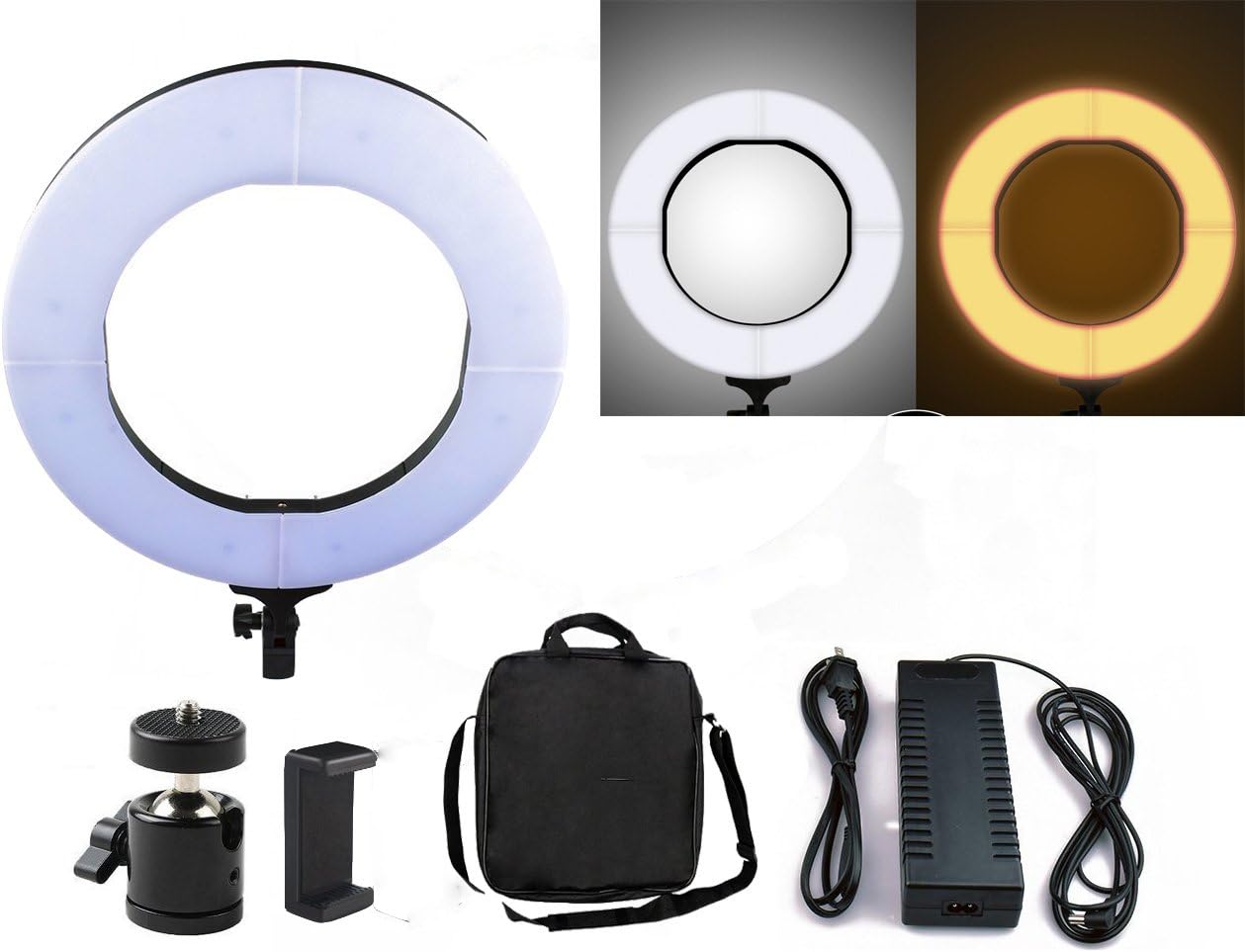 12 Inch Ring Light LED Diva Ring Light Bi Color Photo Video 35W 180 Pieces LED SMD Big Ring Light 5500K Dimmable Ring Halo Light for Webcam Portrait Fashion Photography and Youtube