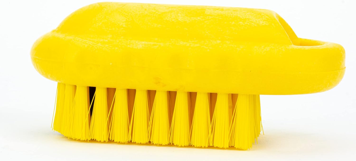 SPARTA 5 Inch Hand and Nail Brush with Stiff Center Bristles, Soft Outer Bristles, Larger Polypropylene Body, Color Coded Scrub Brush for Commercial Foodservice Use, Yellow, Pack of 12