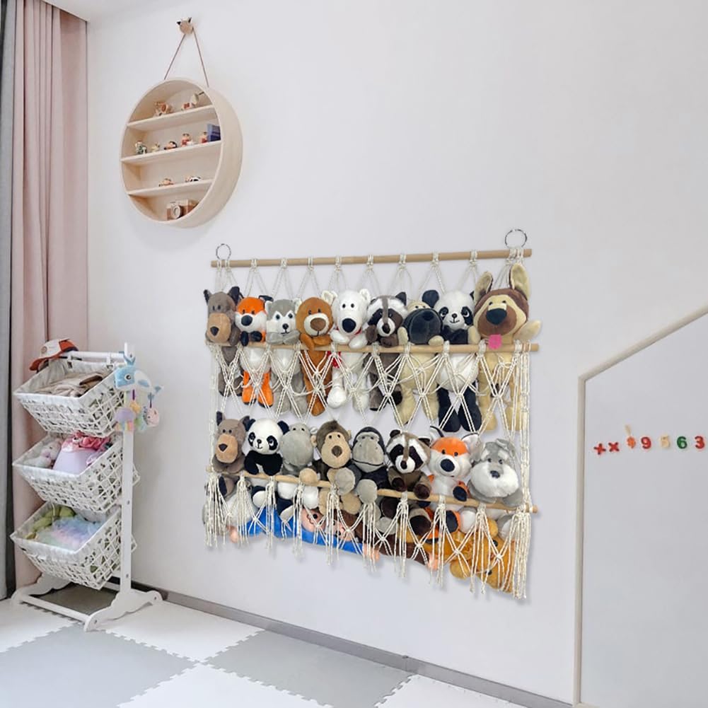 Amaca Porta Peluche Regolabile in Legno 70x80 cm per Giocattoli Organizzatore