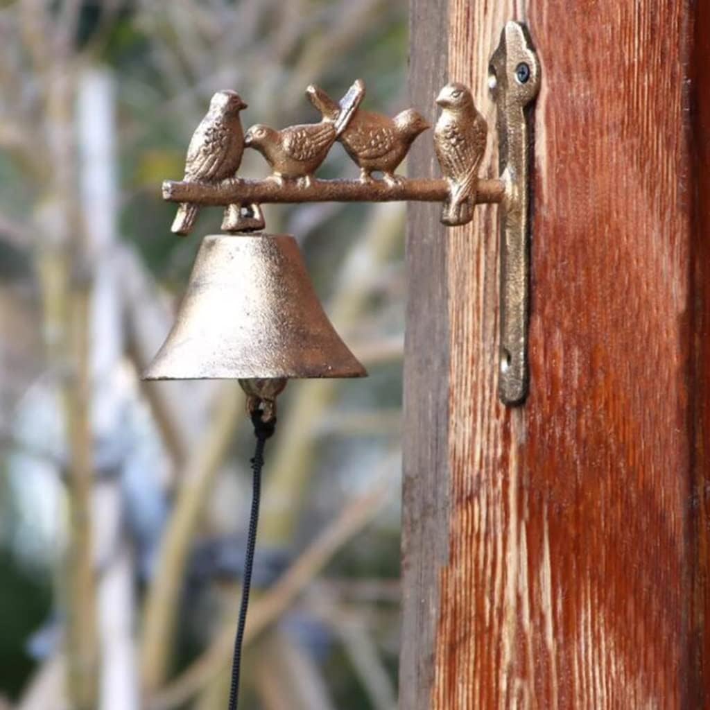 Vintage Cast Iron Bells Four Birds Doorbell, Outdoor Garden Wall Decorative Hand Crank Doorbell