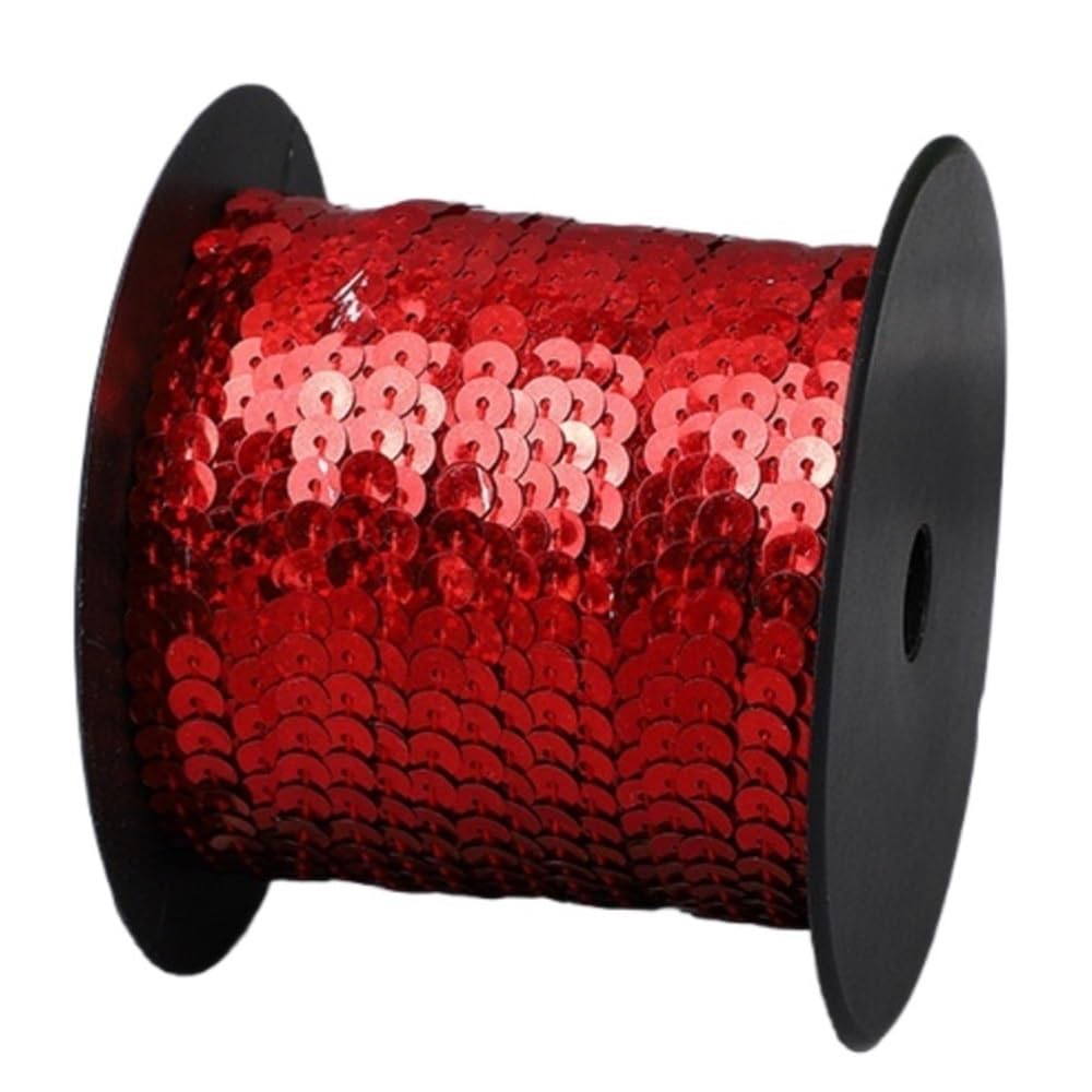 Lamówki cekinowe do szycia Cekinowa luźna okrągła wstążka z cekinami 6 mm, wiele rozmiarów(Red,100Yards)