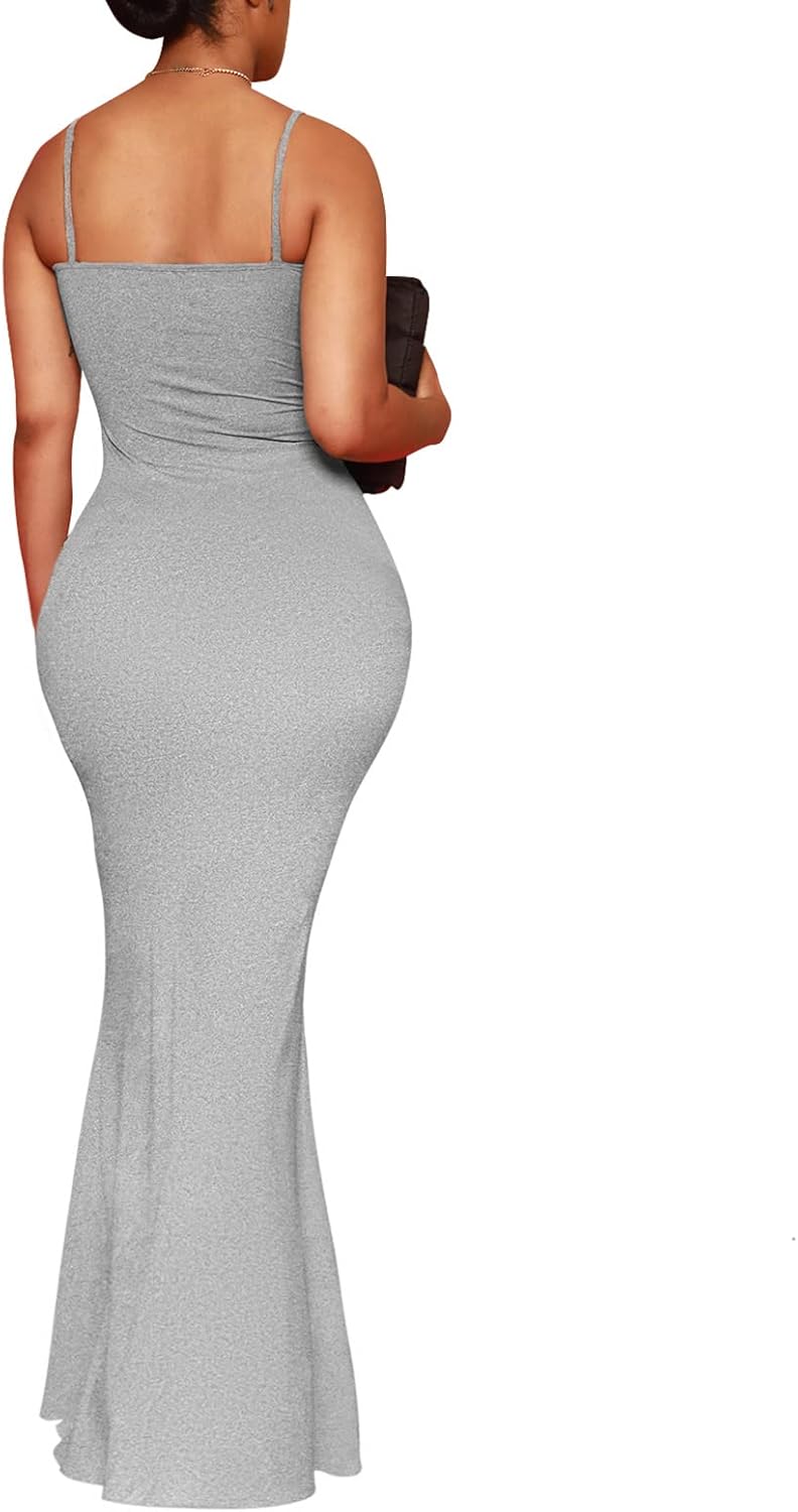 Hafailia Women's Casual Soft Lounge Long Slip Dress Sexy Sleeveless Bodycon Maxi Dresses Evening Formal Cocktail - Image 2