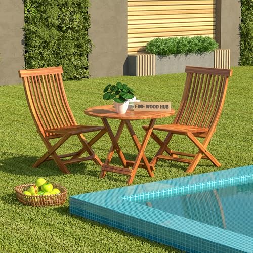 Solid Wood Outdoor Dining Table: Durable, Stylish, and Perfect for Any Patio 4 Fine Wood HUB Sheesham Wooden Patio Dining Set Foldable Chairs and Table for Balcony Garden and Outdoor | Solid Wood Folding Table & 2 Chairs Set (Honey Finish)