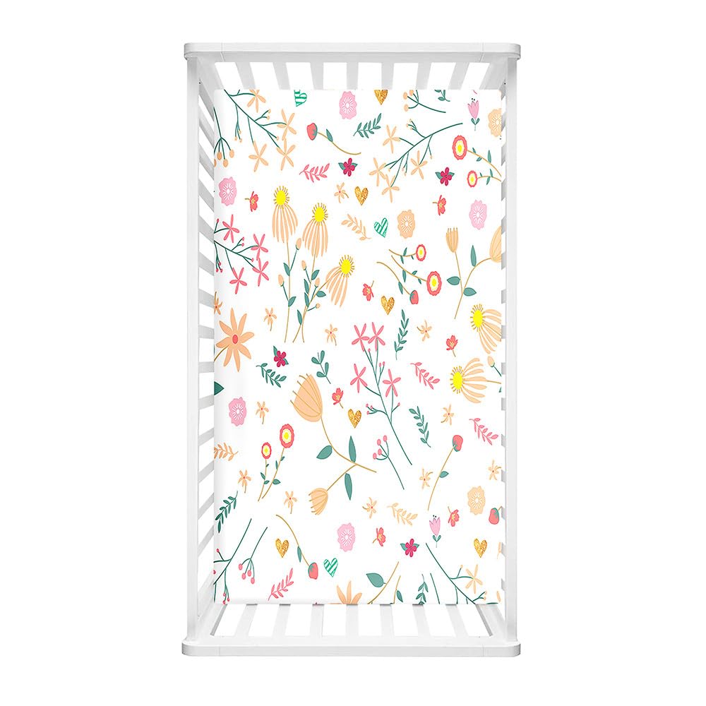 Morbuy Cot Bed Sheets, Bedside Cribs Fitted Sheets Newborn Pram Sheets Fitted, Crushed Flower Print Microfiber Cot Bed Mattress Protector, Bassinet Sheets, Easy Care (160x80cm,Orange)