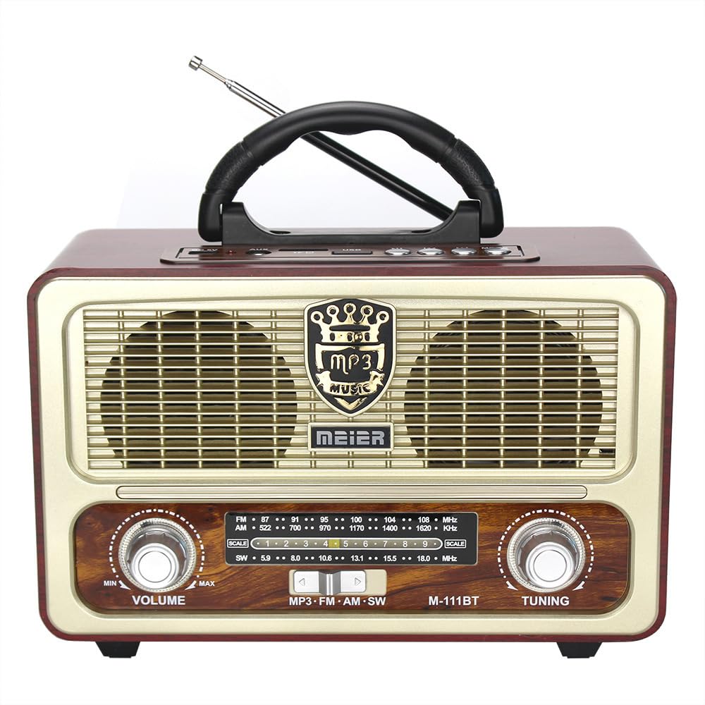 Radio Retro con Bluetooth, Altavoz pequeño, Radio portátil de Escritorio for Personas Mayores, Reproductor de inserción de Tarjeta, Radio FM semiconductora