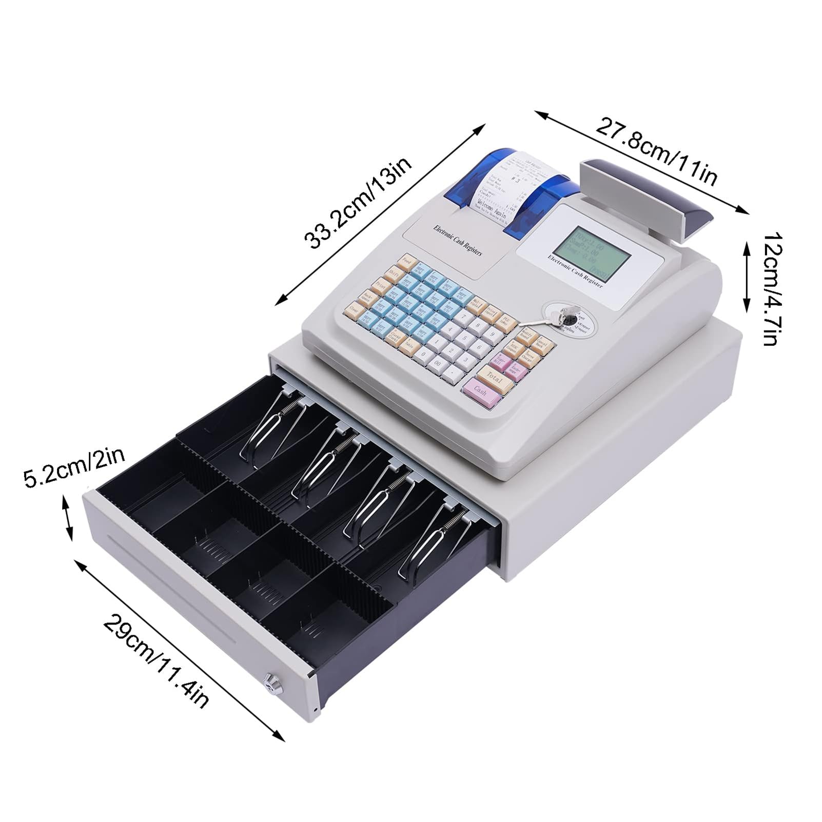 Caja registradora electrónica, Caja registradora para pequeñas Empresas, Sistema TPV, 48 Teclas, Caja registradora LED Digital, para restaurantes, supermercados, comercios minoris