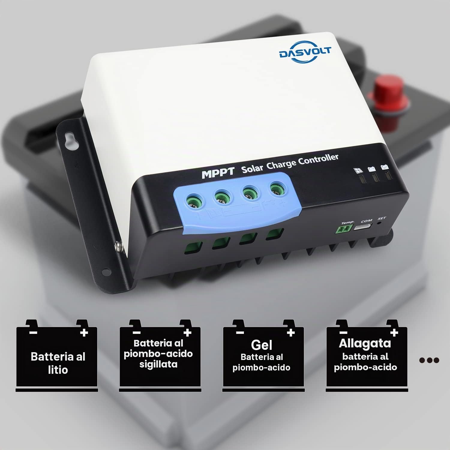DASVOLT®, Regolatore di carica solare MPPT 50A 12V/24V Potenza in ingresso massima 660W/12V, 1320W/24V per batteria al litio, piombo-acido, sigillata per camper, roulotte, barche, yacht