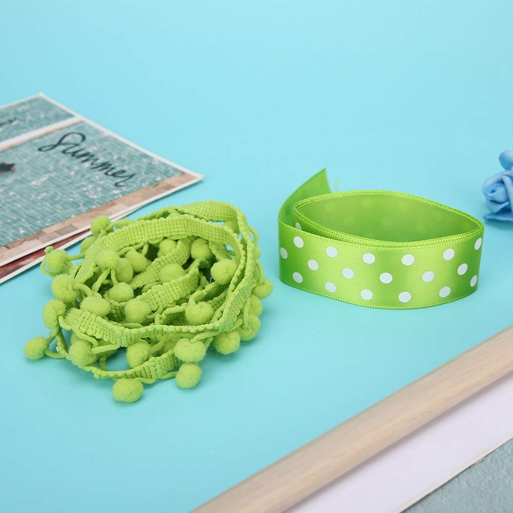 Szycie koronkowych wykończeń, 2 szt. Wstążka z frędzlami w kształcie kulki Pom Tapicerka do szycia, wianek kuli Szycie frędzli Koronka(Green)