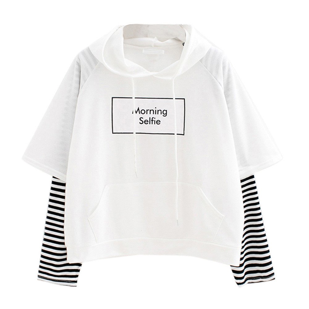 Hooded Sweatshirt for Teen Girls Cute Hoodie Short Sleeve Drawstring Tops  Womens Pullover Fake Two Piece