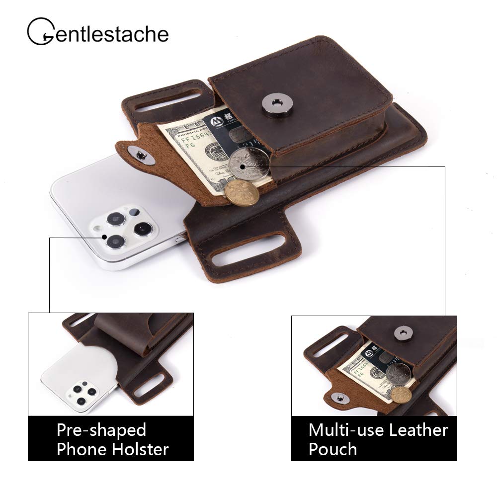 Gentlestache - Custodia in pelle per cellulare, con tasca piccola